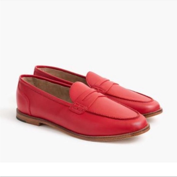 J.CREW Ryan penny loafers size 6.5 red leather shoes slip on